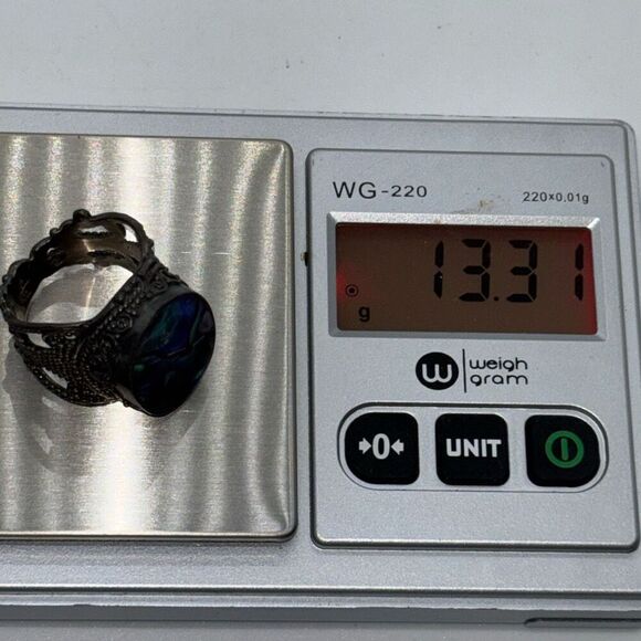 925 silver abalone shell statement ring large intricate Sz 10 - Picture 11 of 12